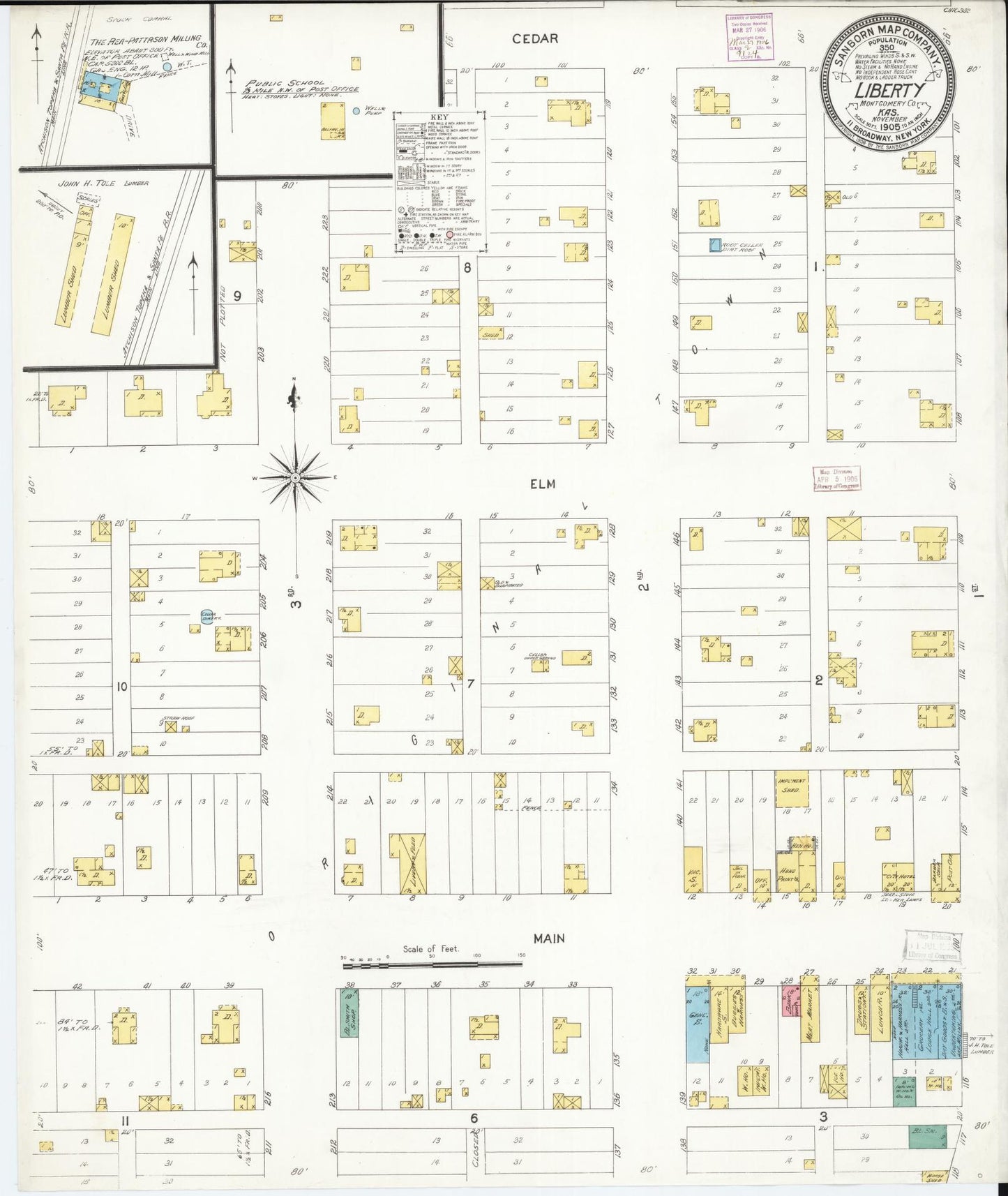 Sanborn Fire Insurance Map from Liberty, Montgomery County, Kansas (1905), Sheet #0001 - Historic Sanborn Fire Insurance Map Print, vintage old map wall art, antique decor, genealogy gift, Kansas Kansas map