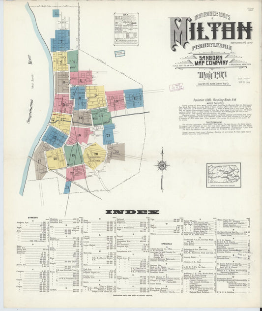 Sanborn Fire Insurance Map from Milton, Northumberland County, Pennsylvania (1913), Sheet #0001 - Complete Map Set gallery image, historic Sanborn map, vintage wall art, Pennsylvania Pennsylvania