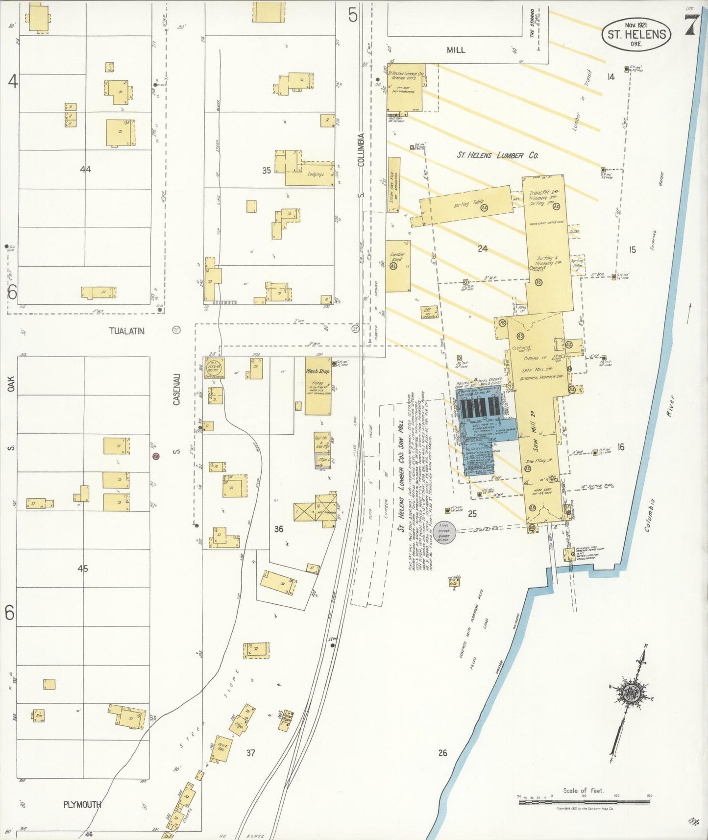 Sanborn Fire Insurance Map from Saint Helens, Columbia County, Oregon (1921), Sheet #0007 - Complete Map Set gallery image, historic Sanborn map, vintage wall art, Oregon Oregon