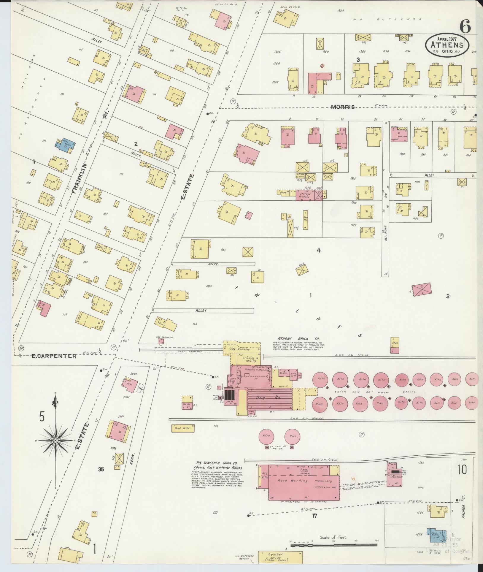 Sanborn Fire Insurance Map from Athens, Athens County, Ohio (1907), Sheet #0006 - Complete Map Set gallery image, historic Sanborn map, vintage wall art, Ohio Ohio