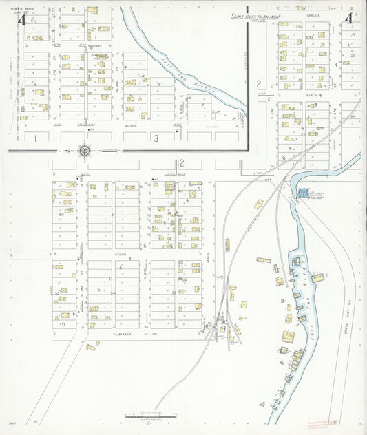Sanborn Fire Insurance Map from Tower, Saint Louis County, Minnesota (1937), Sheet #0004 - Historic Sanborn Fire Insurance Map Print, vintage old map wall art, antique decor, genealogy gift, Minnesota Minnesota map