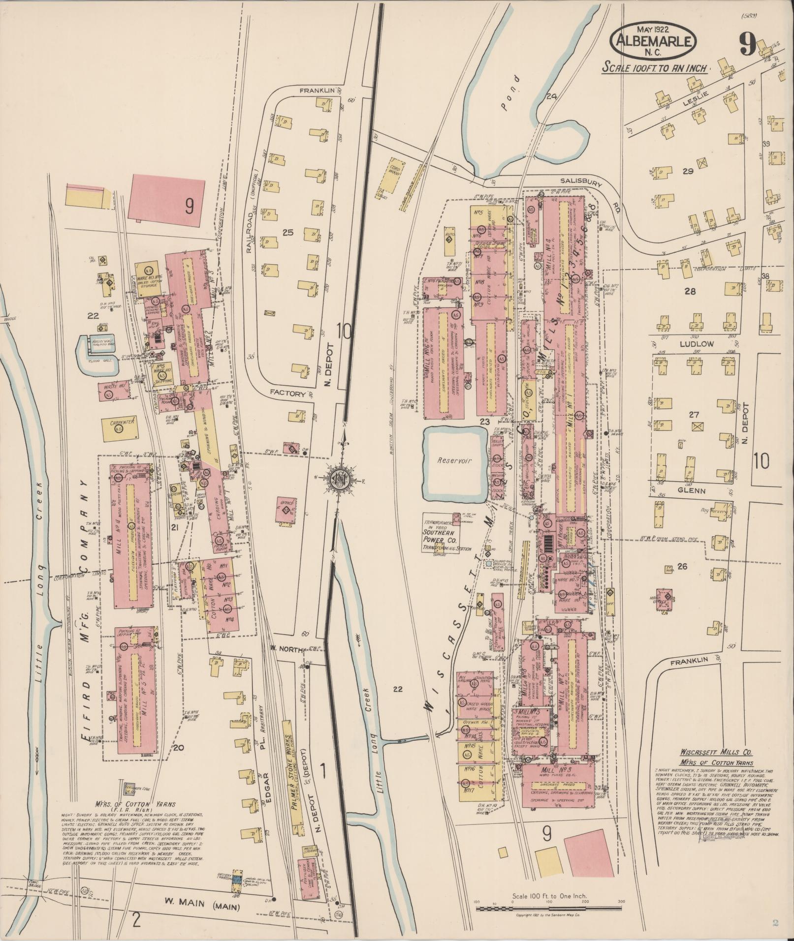 Sanborn Fire Insurance Map from Albemarle, Stanley County, North Carolina (1922), Sheet #0009 - Complete Map Set gallery image, historic Sanborn map, vintage wall art, North Carolina North Carolina