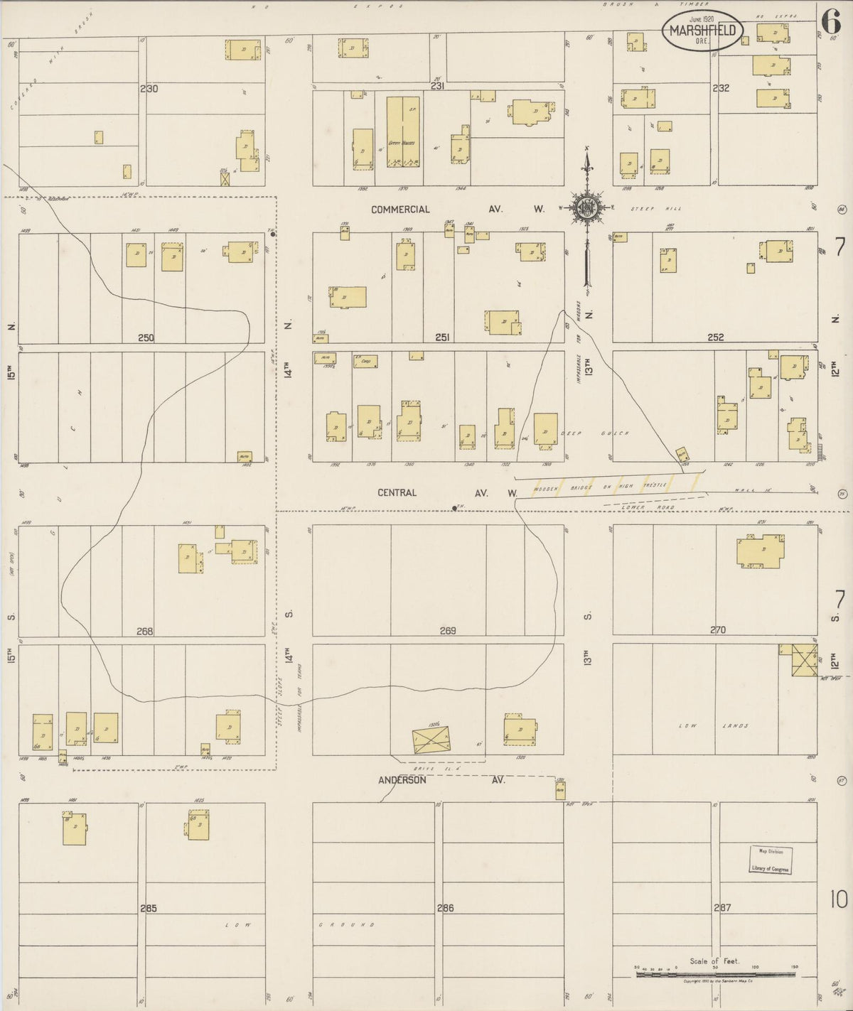 Sanborn Fire Insurance Map from Marshfield, Coos County, Oregon (1920), Sheet #0006 - Historic Sanborn Fire Insurance Map Print, vintage old map wall art, antique decor, genealogy gift, Oregon Oregon map
