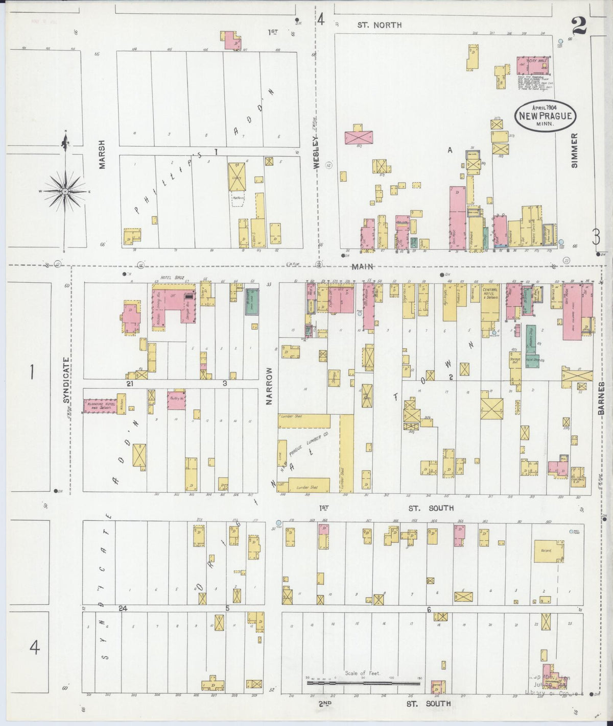 Sanborn Fire Insurance Map from New Prague, Scott And Le Sueur, Minnesota (1904), Sheet #0002 - Complete Map Set gallery image, historic Sanborn map, vintage wall art, Minnesota Minnesota