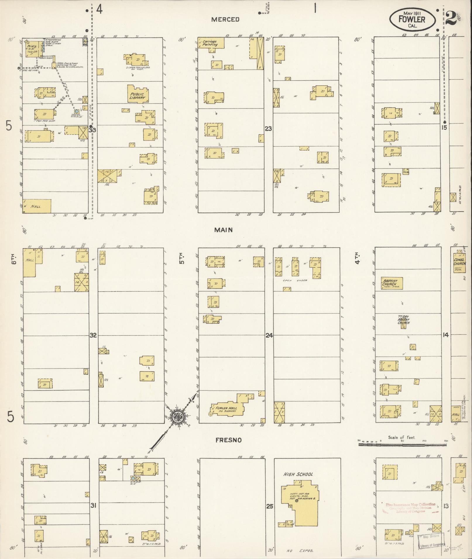 Sanborn Fire Insurance Map from Fowler, Fresno County, California (1911), Sheet #0002 - Historic Sanborn Fire Insurance Map Print, vintage old map wall art, antique decor, genealogy gift, California California map