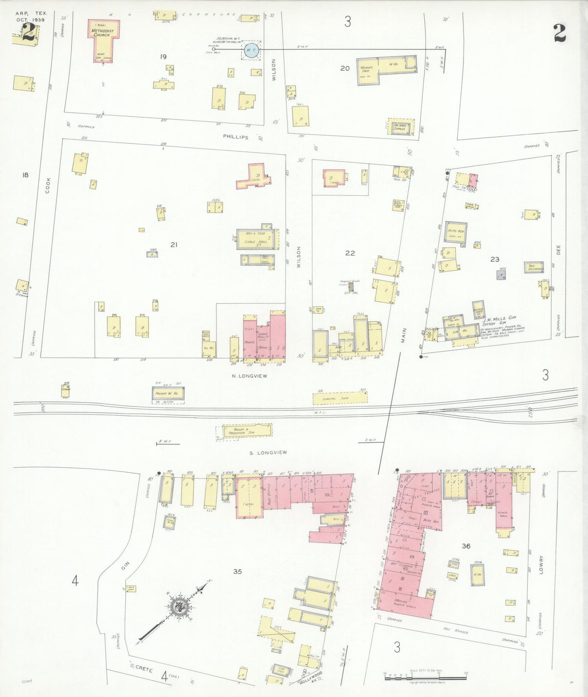 Sanborn Fire Insurance Map from Arp, Smith County, Texas (1939), Sheet #0002 - Complete Map Set gallery image, historic Sanborn map, vintage wall art, Texas Texas