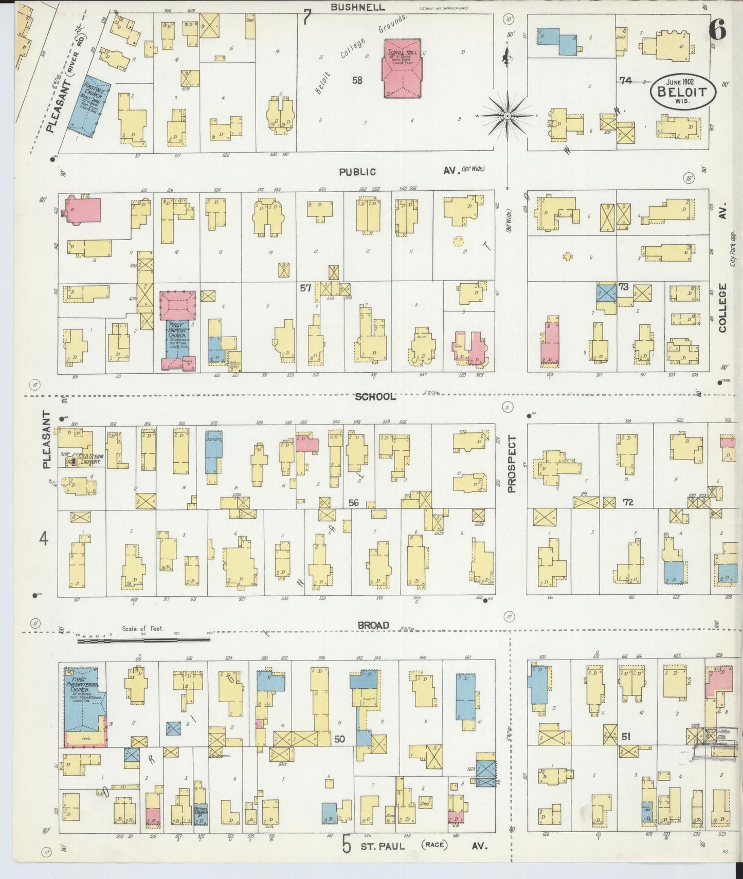 Sanborn Fire Insurance Map from Beloit, Rock County, Wisconsin (1902), Sheet #0006 - Complete Map Set gallery image, historic Sanborn map, vintage wall art, Wisconsin Wisconsin