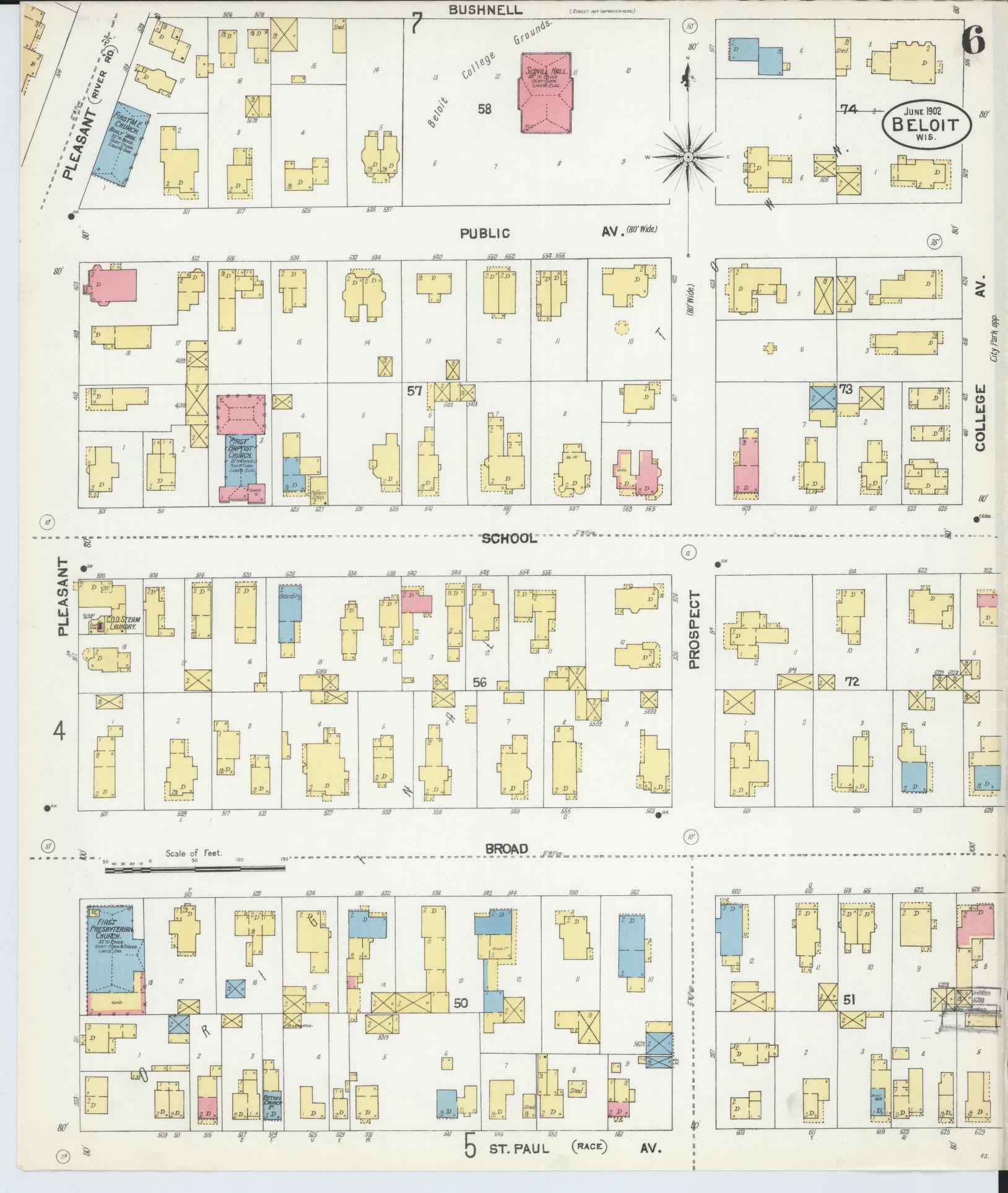 Sanborn Fire Insurance Map from Beloit, Rock County, Wisconsin (1902), Sheet #0006 - Complete Map Set gallery image, historic Sanborn map, vintage wall art, Wisconsin Wisconsin