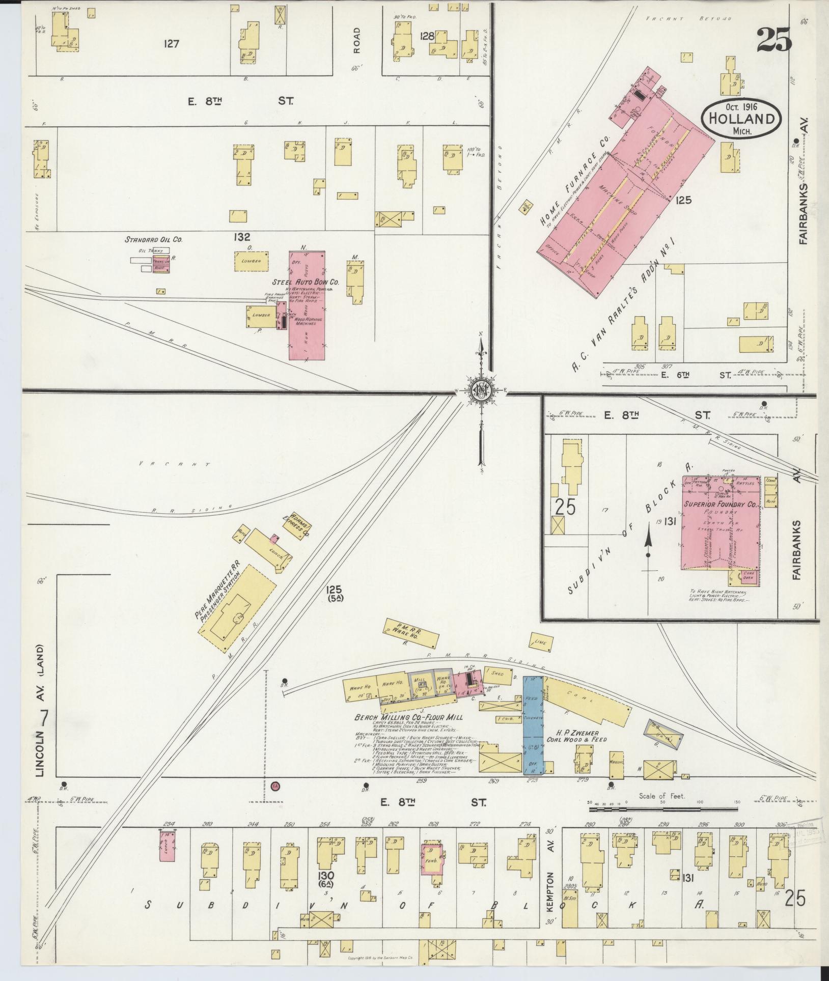 Sanborn Fire Insurance Map from Holland, Ottawa County, Michigan (1916), Sheet #0025 - Complete Map Set gallery image, historic Sanborn map, vintage wall art, Michigan Michigan