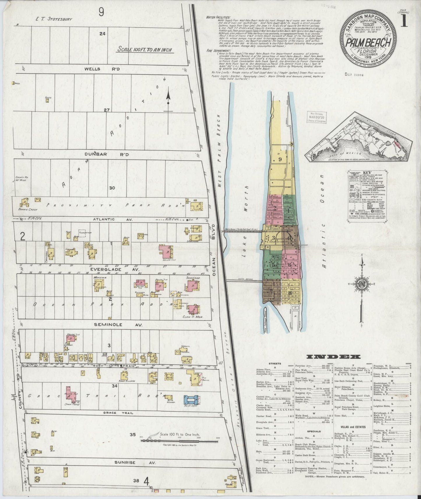 Sanborn Fire Insurance Map from Palm Beach, Palm Beach County, Florida (1919), Sheet #0001 - Complete Map Set gallery image, historic Sanborn map, vintage wall art, Florida Florida