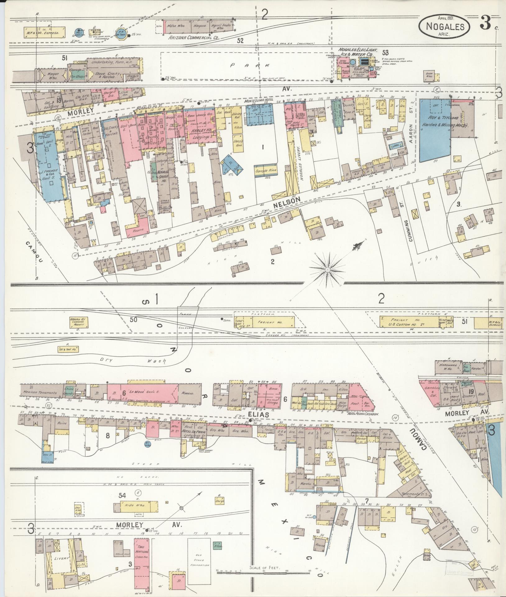 Sanborn Fire Insurance Map from Nogales, Santa Cruz County, Arizona (1901), Sheet #0003 - Complete Map Set gallery image, historic Sanborn map, vintage wall art, Arizona Arizona