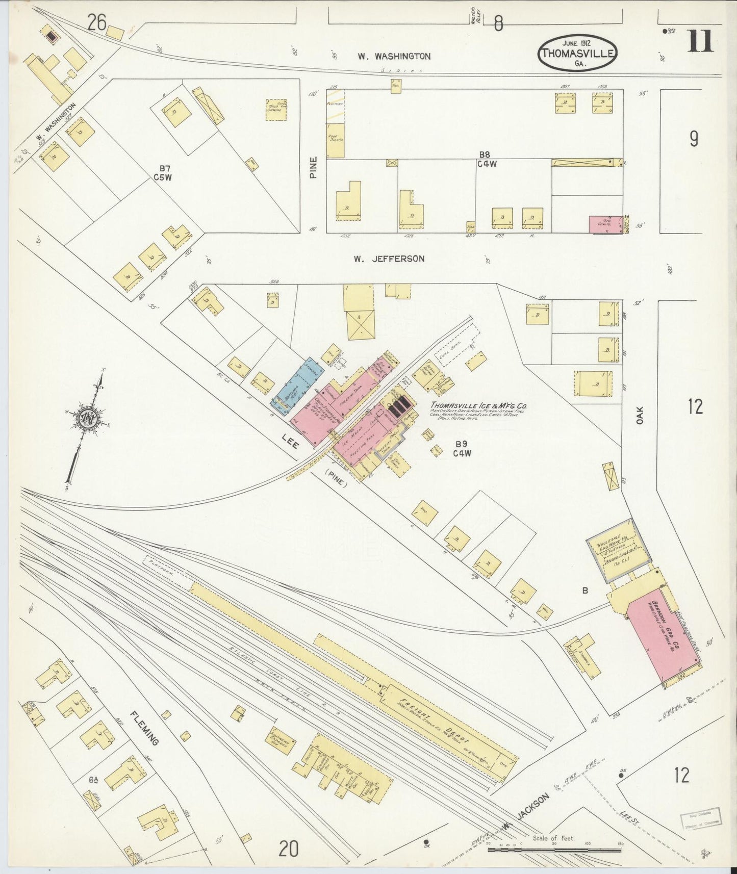 Sanborn Fire Insurance Map from Thomasville, Thomas County, Georgia (1912), Sheet #0011 - Historic Sanborn Fire Insurance Map Print, vintage old map wall art, antique decor, genealogy gift, Georgia Georgia map