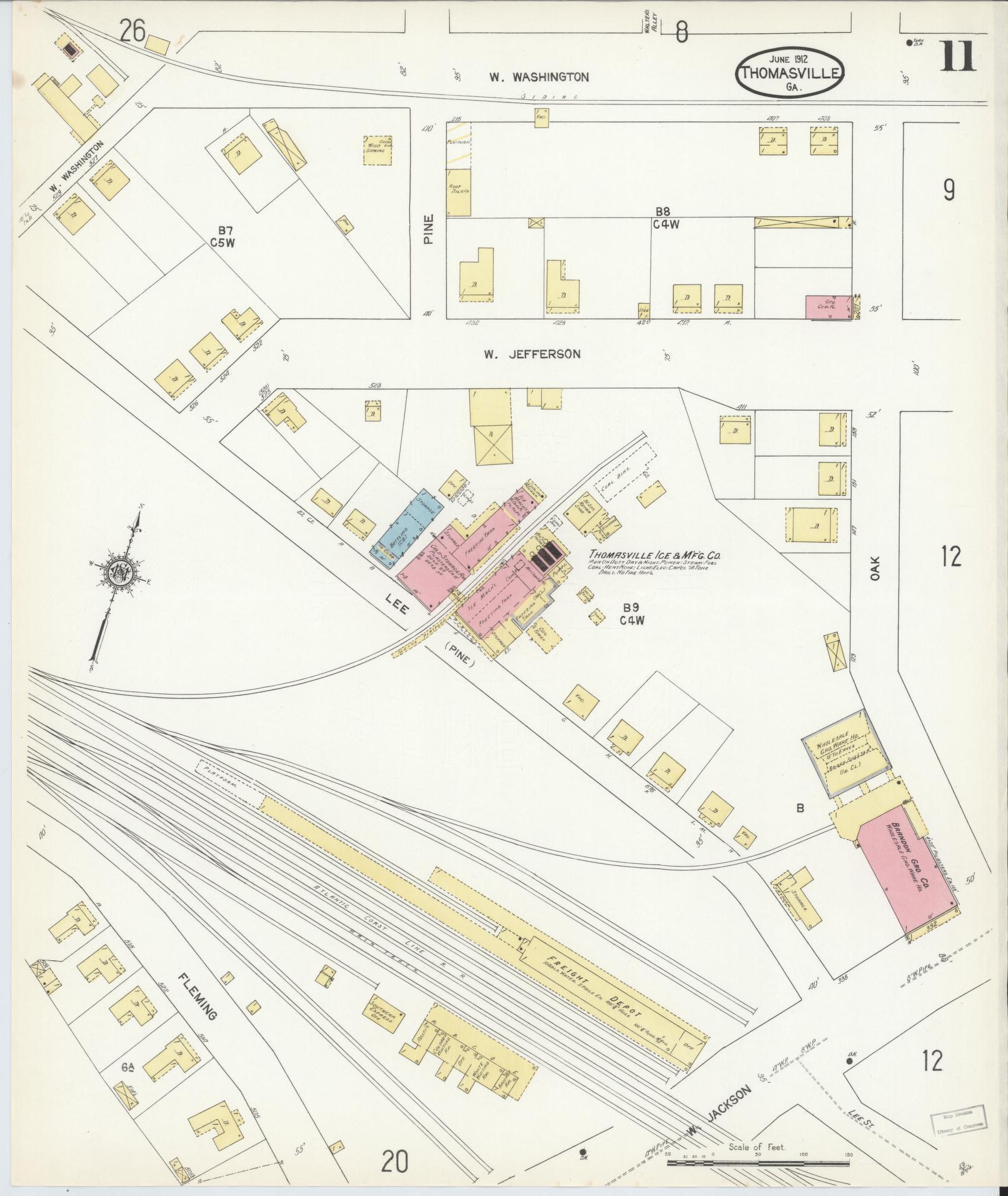 Sanborn Fire Insurance Map from Thomasville, Thomas County, Georgia (1912), Sheet #0011 - Historic Sanborn Fire Insurance Map Print, vintage old map wall art, antique decor, genealogy gift, Georgia Georgia map