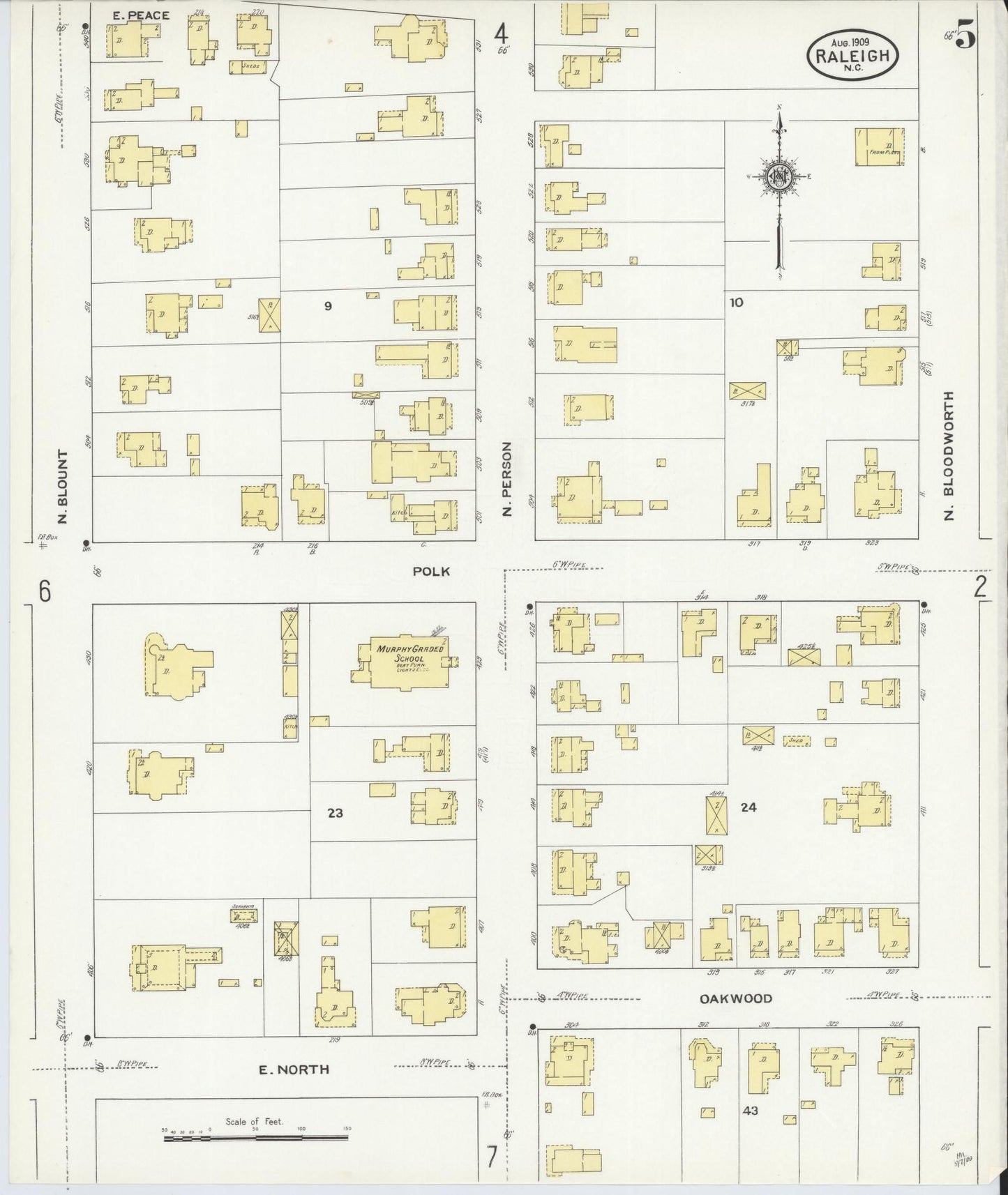 Sanborn Fire Insurance Map from Raleigh, Wake County, North Carolina (1909), Sheet #0005 - Complete Map Set gallery image, historic Sanborn map, vintage wall art, North Carolina North Carolina
