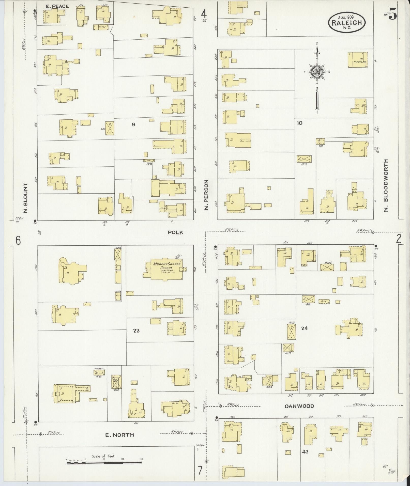 Sanborn Fire Insurance Map from Raleigh, Wake County, North Carolina (1909), Sheet #0005 - Complete Map Set gallery image, historic Sanborn map, vintage wall art, North Carolina North Carolina