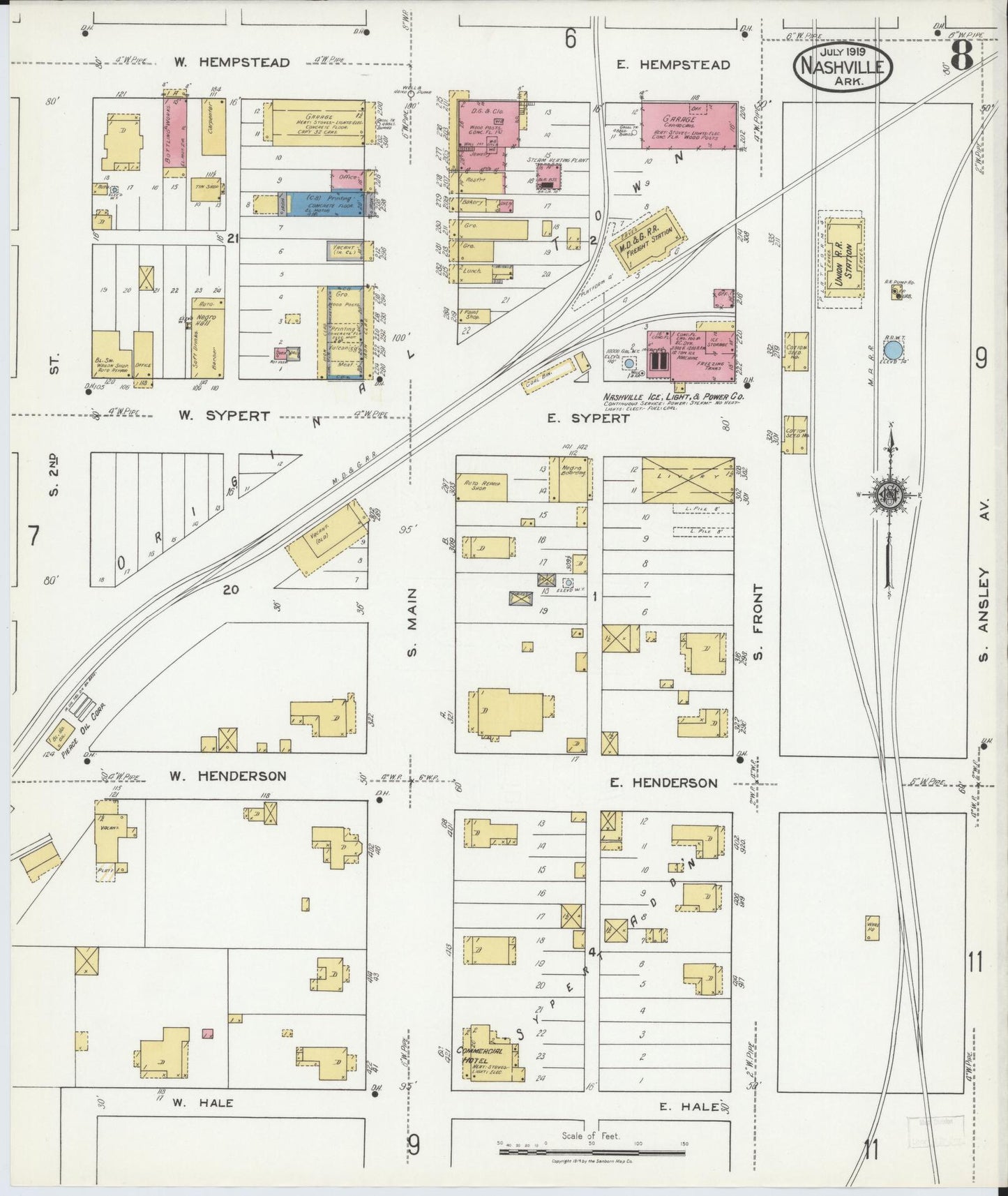 Sanborn Fire Insurance Map from Nashville, Howard County, Arkansas (1919), Sheet #0008 - Complete Map Set gallery image, historic Sanborn map, vintage wall art, Arkansas Arkansas