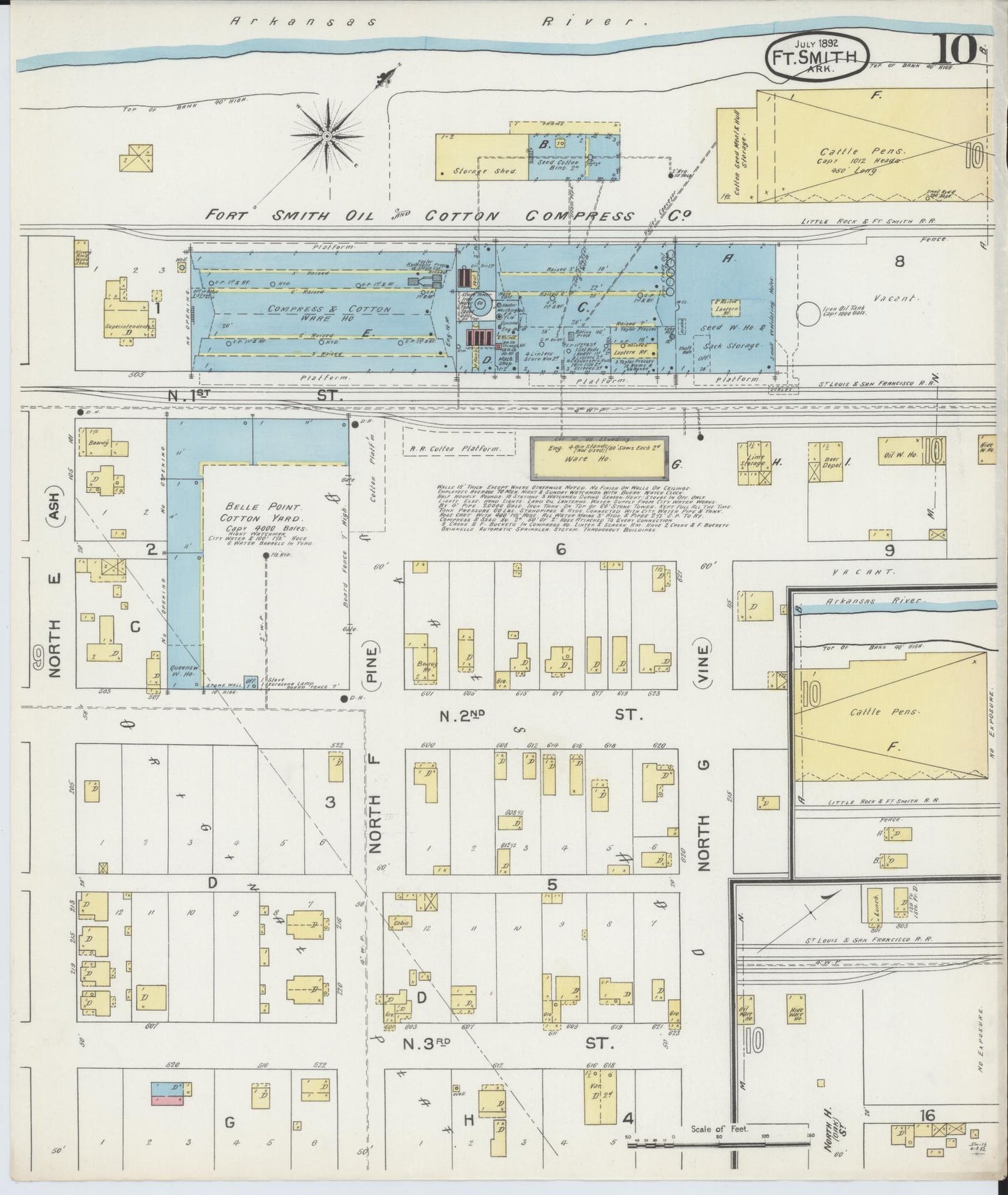 Sanborn Fire Insurance Map from Fort Smith, Sebastian County, Arkansas (1892), Sheet #0010 - Historic Sanborn Fire Insurance Map Print, vintage old map wall art, antique decor, genealogy gift, Arkansas Arkansas map