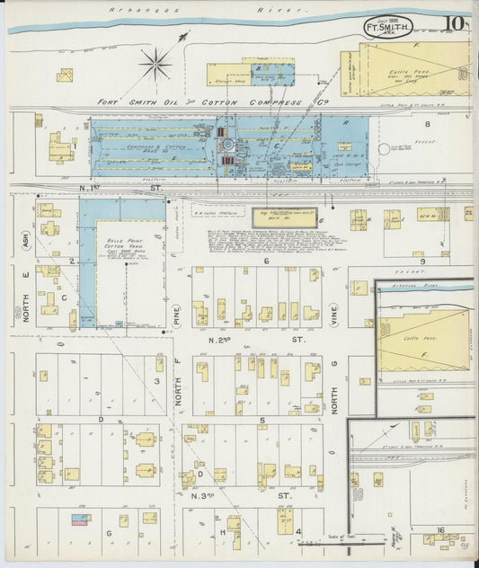 Sanborn Fire Insurance Map from Fort Smith, Sebastian County, Arkansas (1892), Sheet #0010 - Historic Sanborn Fire Insurance Map Print, vintage old map wall art, antique decor, genealogy gift, Arkansas Arkansas map