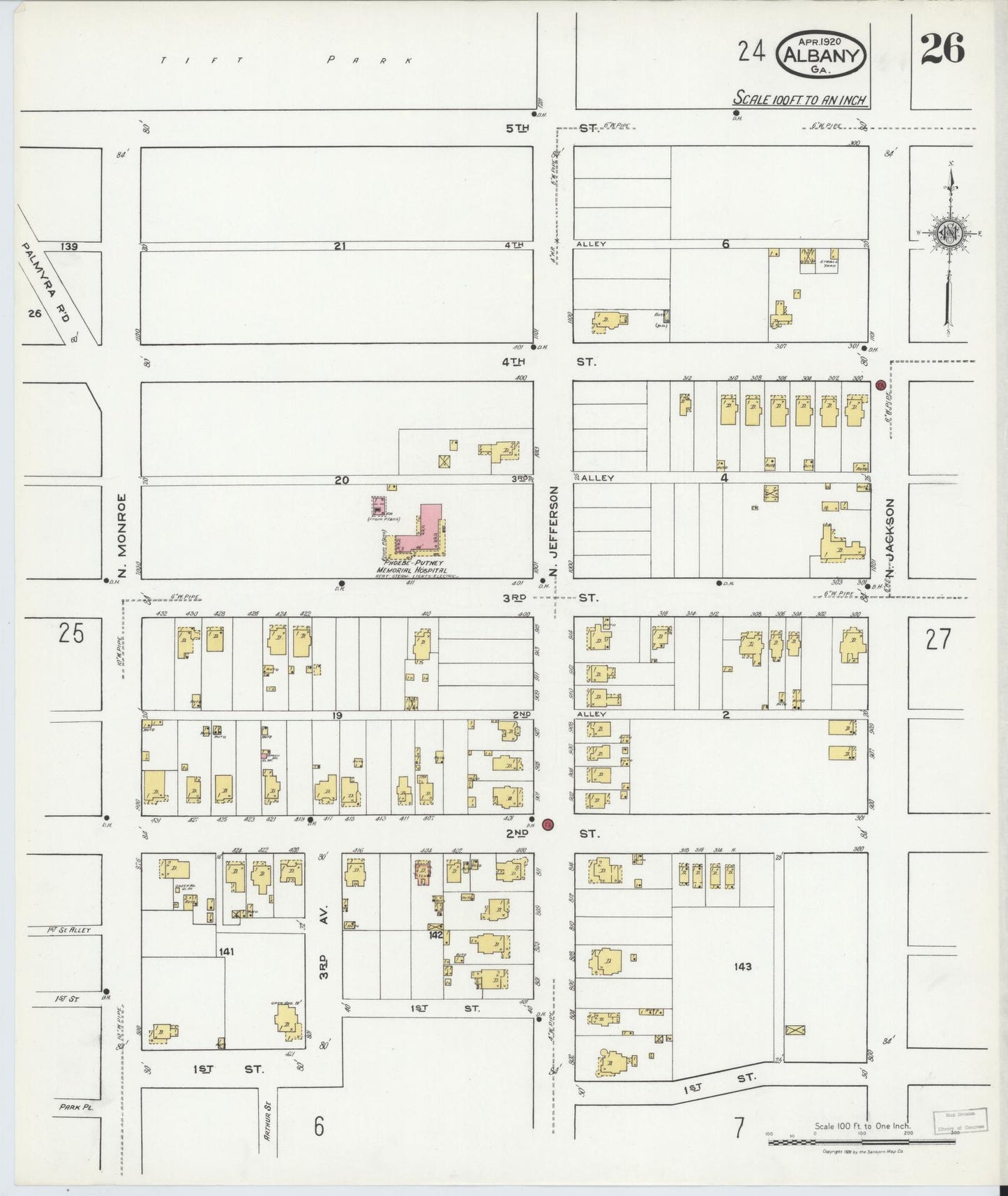 Sanborn Fire Insurance Map from Albany, Dougherty County, Georgia (1920), Sheet #0026 - Complete Map Set gallery image, historic Sanborn map, vintage wall art, Georgia Georgia