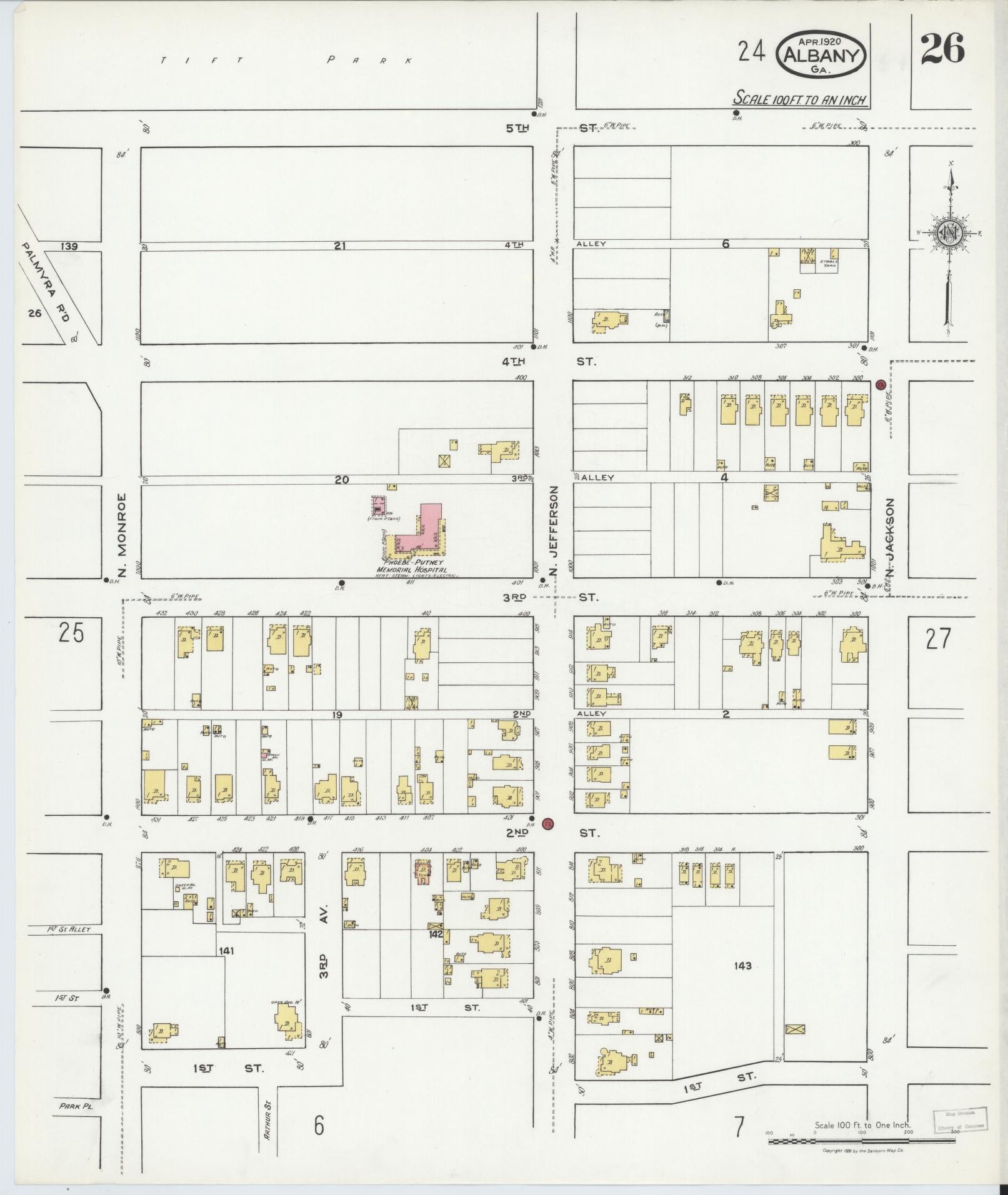 Sanborn Fire Insurance Map from Albany, Dougherty County, Georgia (1920), Sheet #0026 - Complete Map Set gallery image, historic Sanborn map, vintage wall art, Georgia Georgia