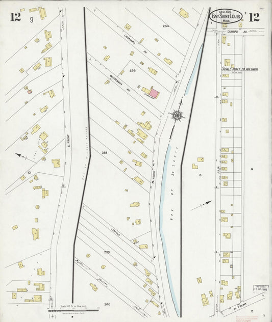 Sanborn Fire Insurance Map from Bay Saint Louis, Hancock County, Mississippi (1924), Sheet #0012 - Historic Sanborn Fire Insurance Map Print, vintage old map wall art, antique decor, genealogy gift, Mississippi Mississippi map
