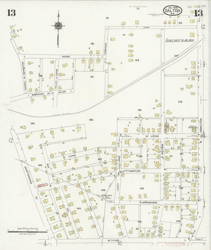 Sanborn Fire Insurance Map from Dalton, Whitfield County, Georgia (1925), Sheet #0013 - Complete Map Set gallery image, historic Sanborn map, vintage wall art, Georgia Georgia