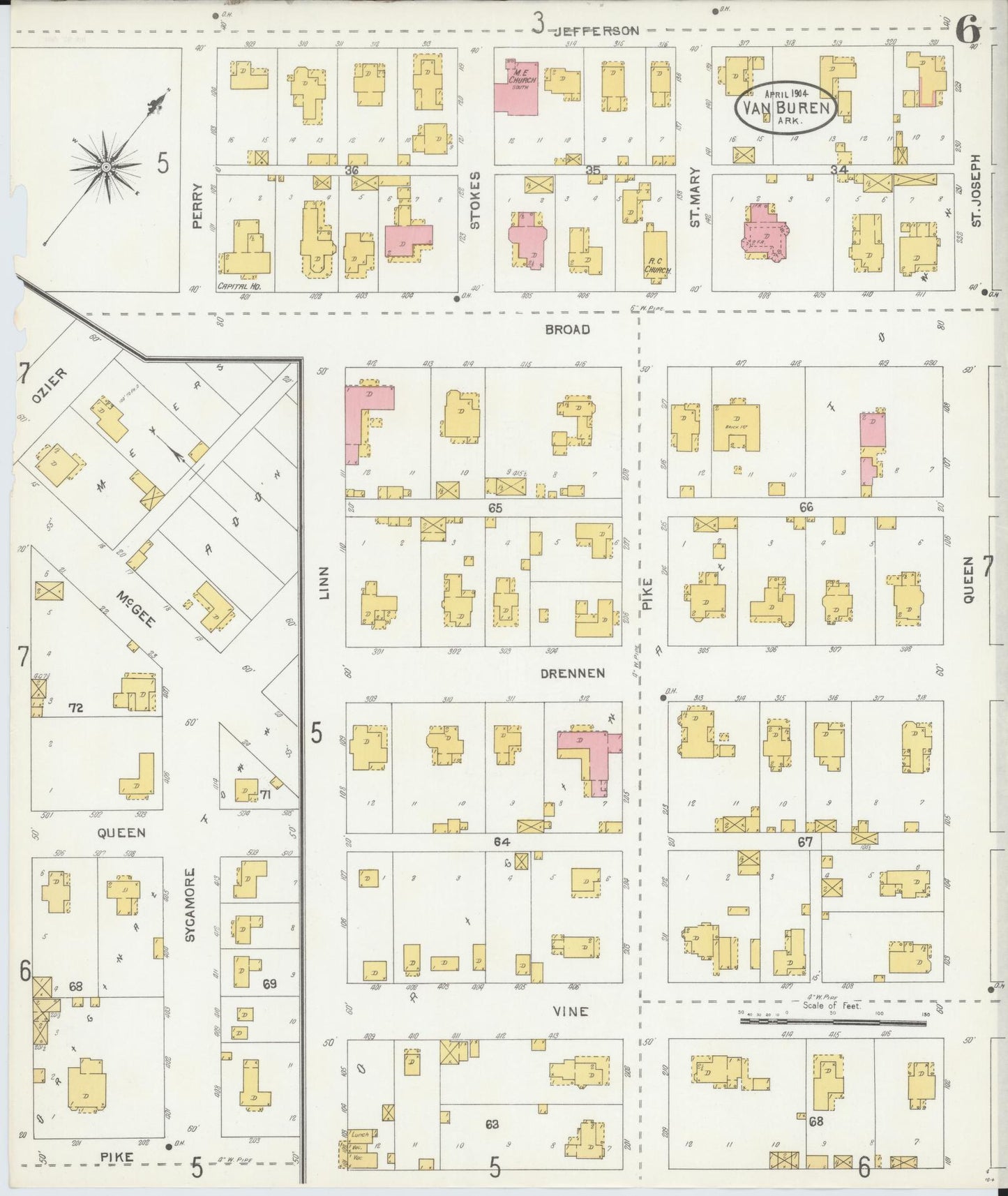 Sanborn Fire Insurance Map from Van Buren, Crawford County, Arkansas (1904), Sheet #0006 - Complete Map Set gallery image, historic Sanborn map, vintage wall art, Arkansas Arkansas
