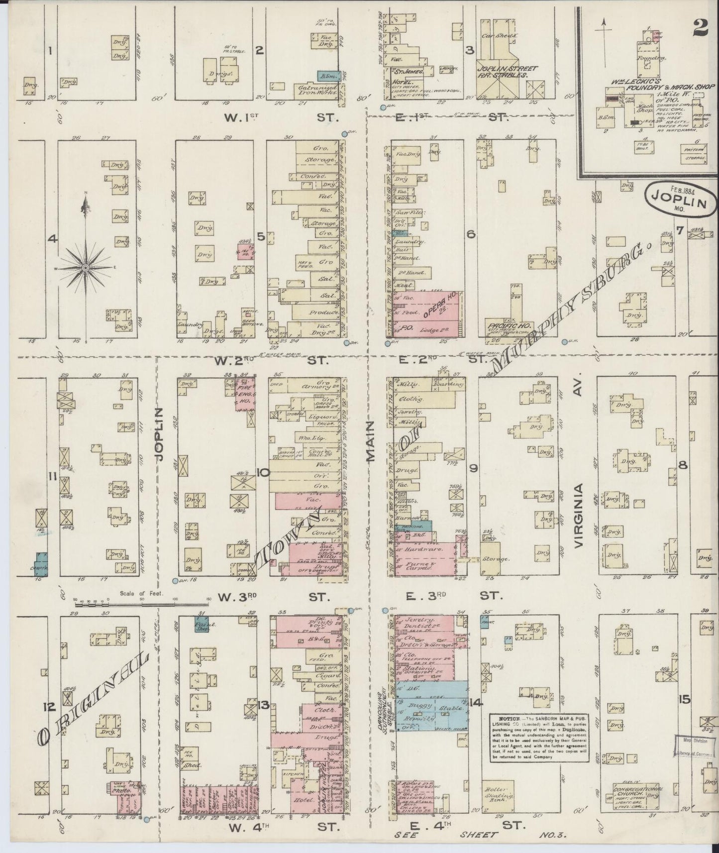 Sanborn Fire Insurance Map from Joplin, Jasper County, Missouri (1884), Sheet #0002 - Complete Map Set gallery image, historic Sanborn map, vintage wall art, Missouri Missouri
