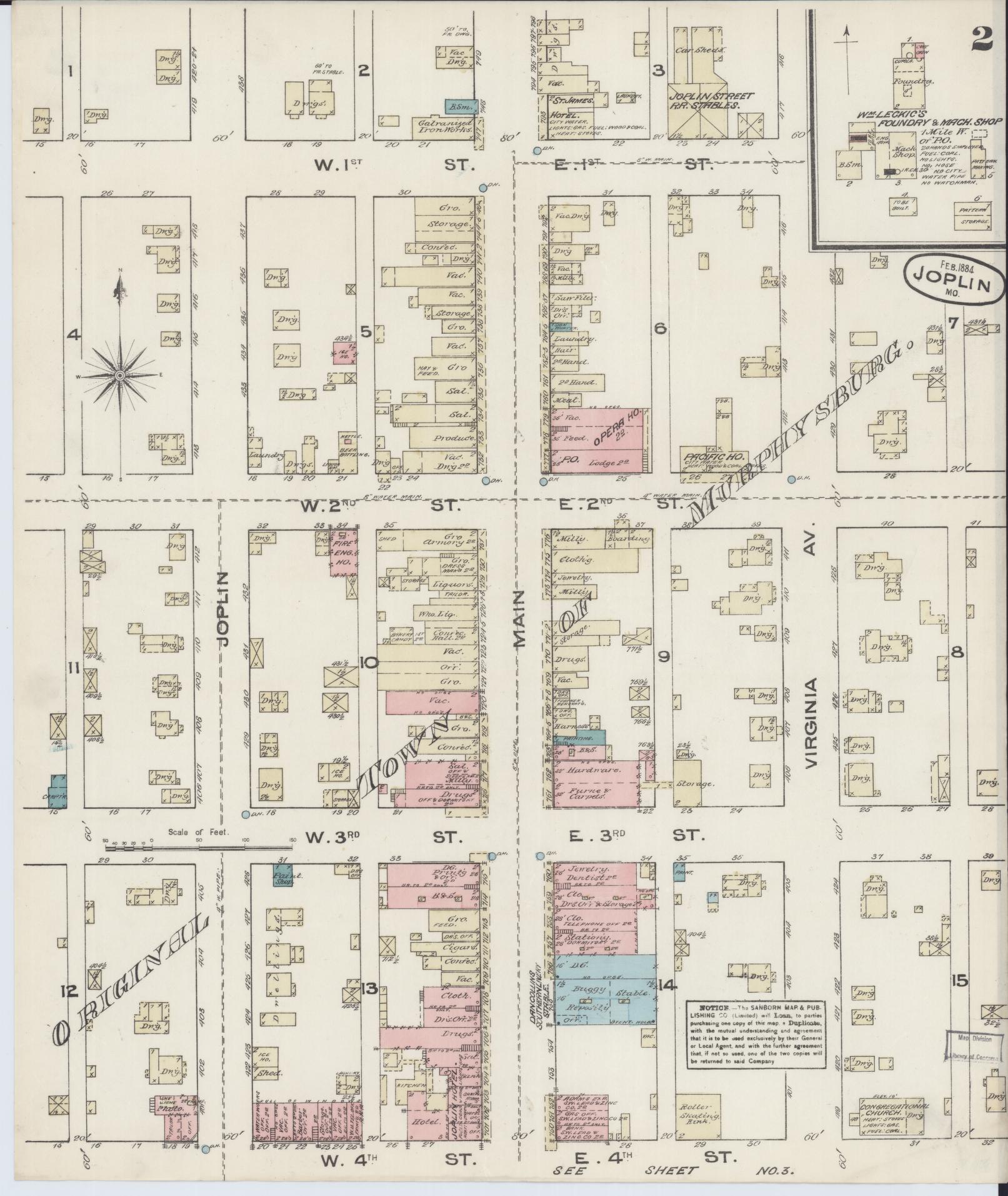Sanborn Fire Insurance Map from Joplin, Jasper County, Missouri (1884), Sheet #0002 - Complete Map Set gallery image, historic Sanborn map, vintage wall art, Missouri Missouri