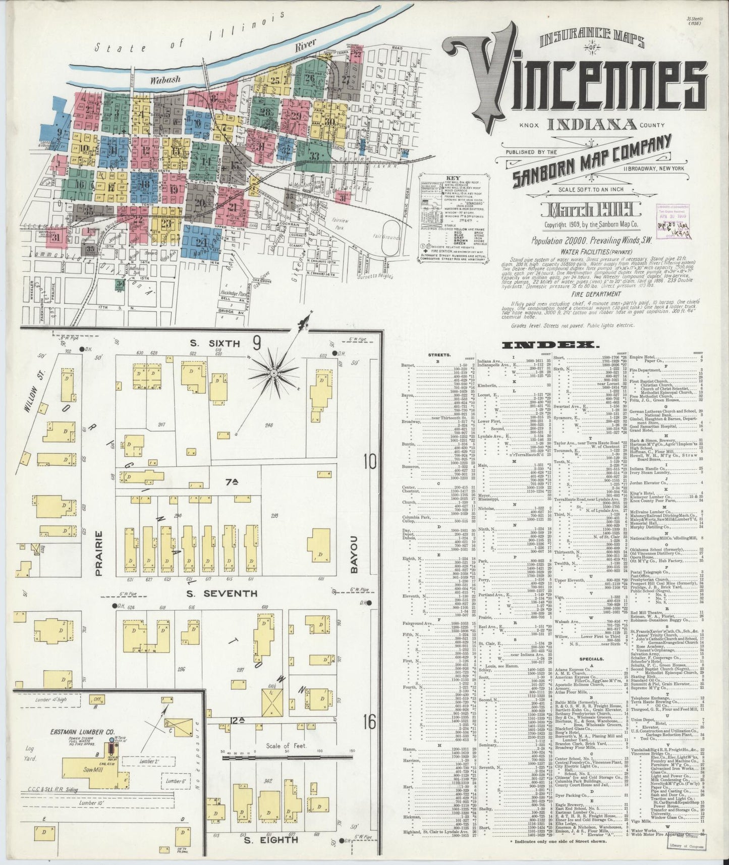 Sanborn Fire Insurance Map from Vincennes, Knox County, Indiana (1909), Sheet #0001 - Complete Map Set gallery image, historic Sanborn map, vintage wall art, Indiana Indiana