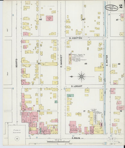 Sanborn Fire Insurance Map from Urbana, Champaign County, Ohio (1890), Sheet #0002 - Historic Sanborn Fire Insurance Map Print, vintage old map wall art, antique decor, genealogy gift, Ohio Ohio map