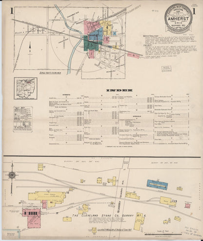 Sanborn Fire Insurance Map from Amherst, Lorain County, Ohio (1922), Sheet #0001 - Complete Map Set gallery image, historic Sanborn map, vintage wall art, Ohio Ohio