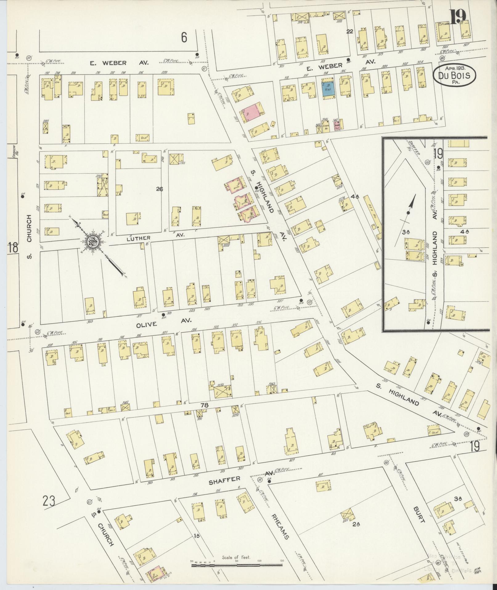 Sanborn Fire Insurance Map from Du Bois, Clearfield County, Pennsylvania (1913), Sheet #0019 - Historic Sanborn Fire Insurance Map Print, vintage old map wall art, antique decor, genealogy gift, Pennsylvania Pennsylvania map