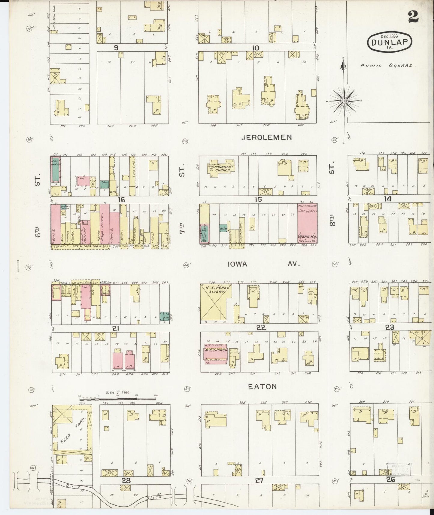 Sanborn Fire Insurance Map from Dunlap, Harrison County, Iowa (1893), Sheet #0002 - Historic Sanborn Fire Insurance Map Print, vintage old map wall art