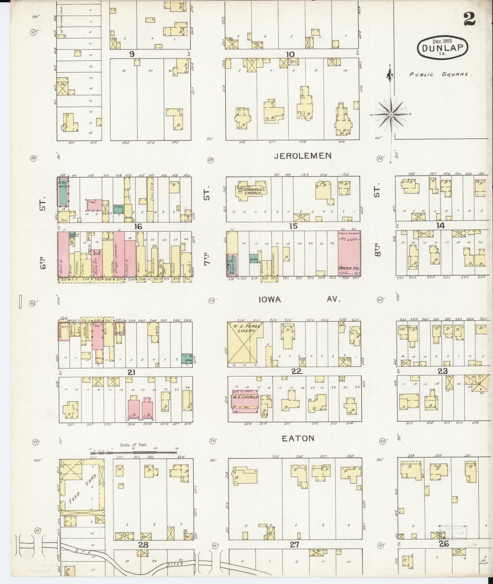 Sanborn Fire Insurance Map from Dunlap, Harrison County, Iowa (1893), Sheet #0002 - Historic Sanborn Fire Insurance Map Print, vintage old map wall art