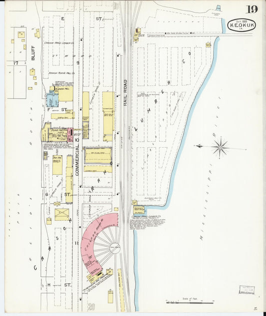 Sanborn Fire Insurance Map from Keokuk, Lee County, Iowa (1893), Sheet #0019 - Historic Sanborn Fire Insurance Map Print, vintage old map wall art