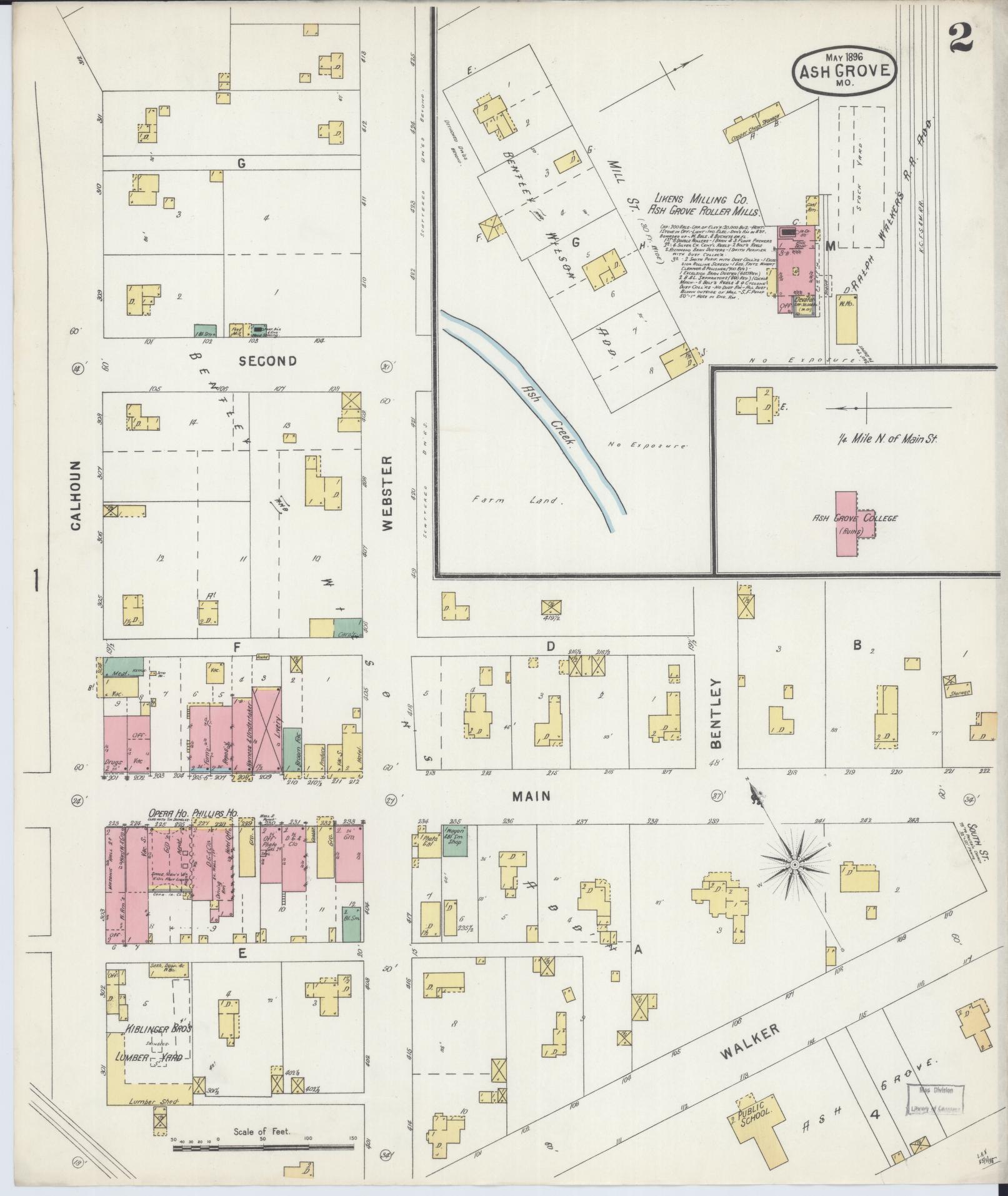 Sanborn Fire Insurance Map from Ash Grove, Greene County, Missouri (1896), Sheet #0002 - Historic Sanborn Fire Insurance Map Print, vintage old map wall art, antique decor, genealogy gift, Missouri Missouri map