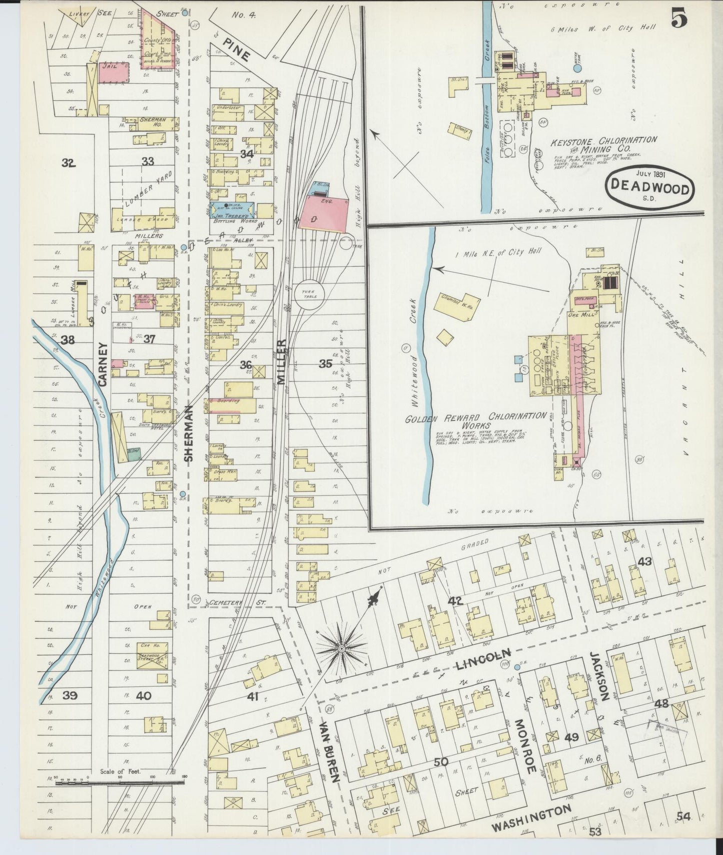 Sanborn Fire Insurance Map from Deadwood, Lawrence County, South Dakota (1891), Sheet #0005 - Complete Map Set gallery image, historic Sanborn map, vintage wall art, South Dakota South Dakota