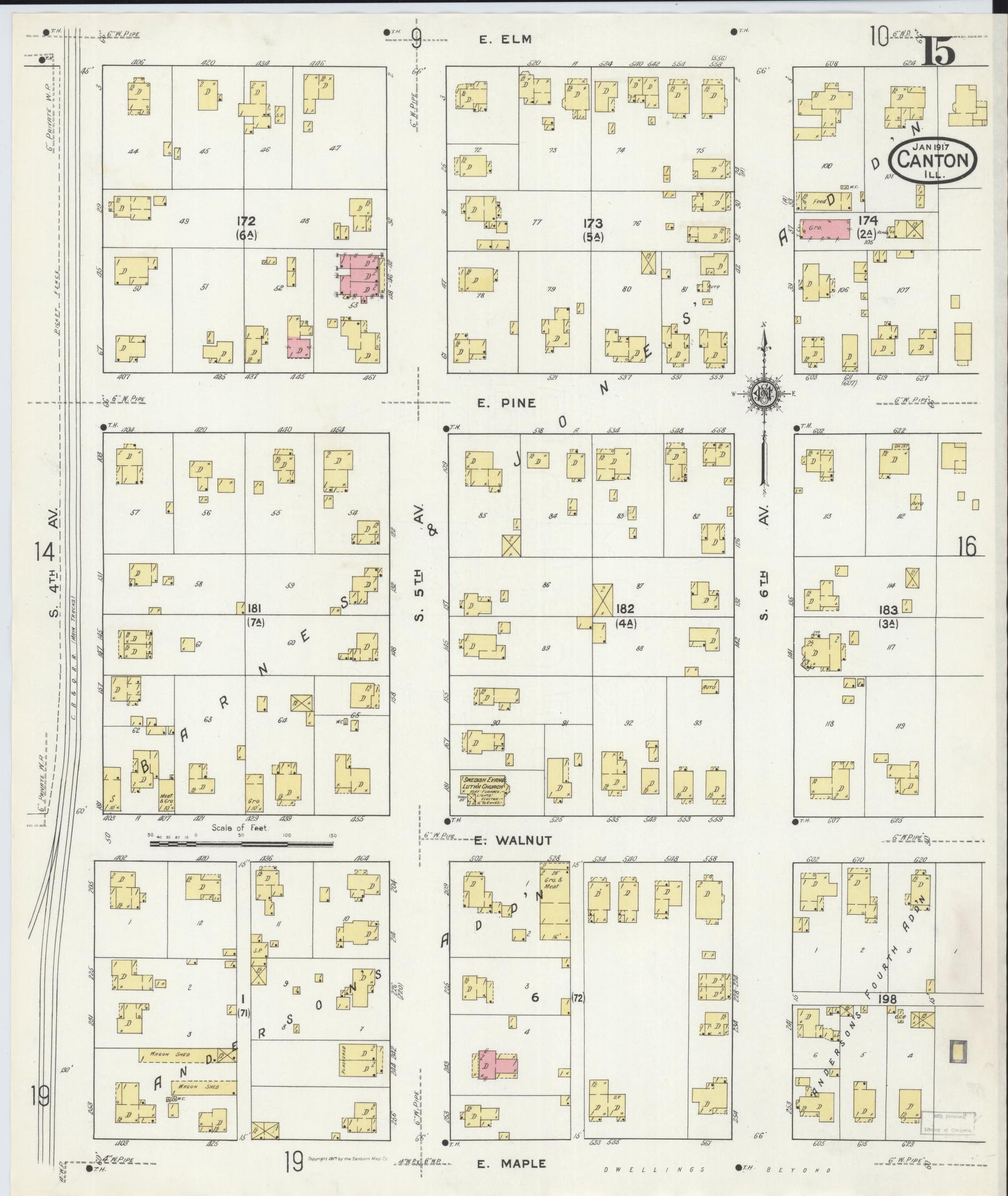Sanborn Fire Insurance Map from Canton, Fulton County, Illinois (1917), Sheet #0015 - Complete Map Set gallery image, historic Sanborn map, vintage wall art, Illinois Illinois