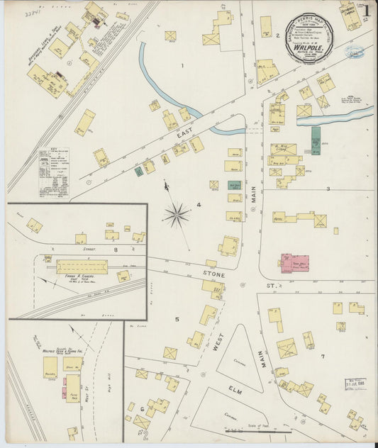Sanborn Fire Insurance Map from Walpole, Norfolk County, Massachusetts (1894), Sheet #0001 - Complete Map Set gallery image, historic Sanborn map, vintage wall art, Massachusetts Massachusetts