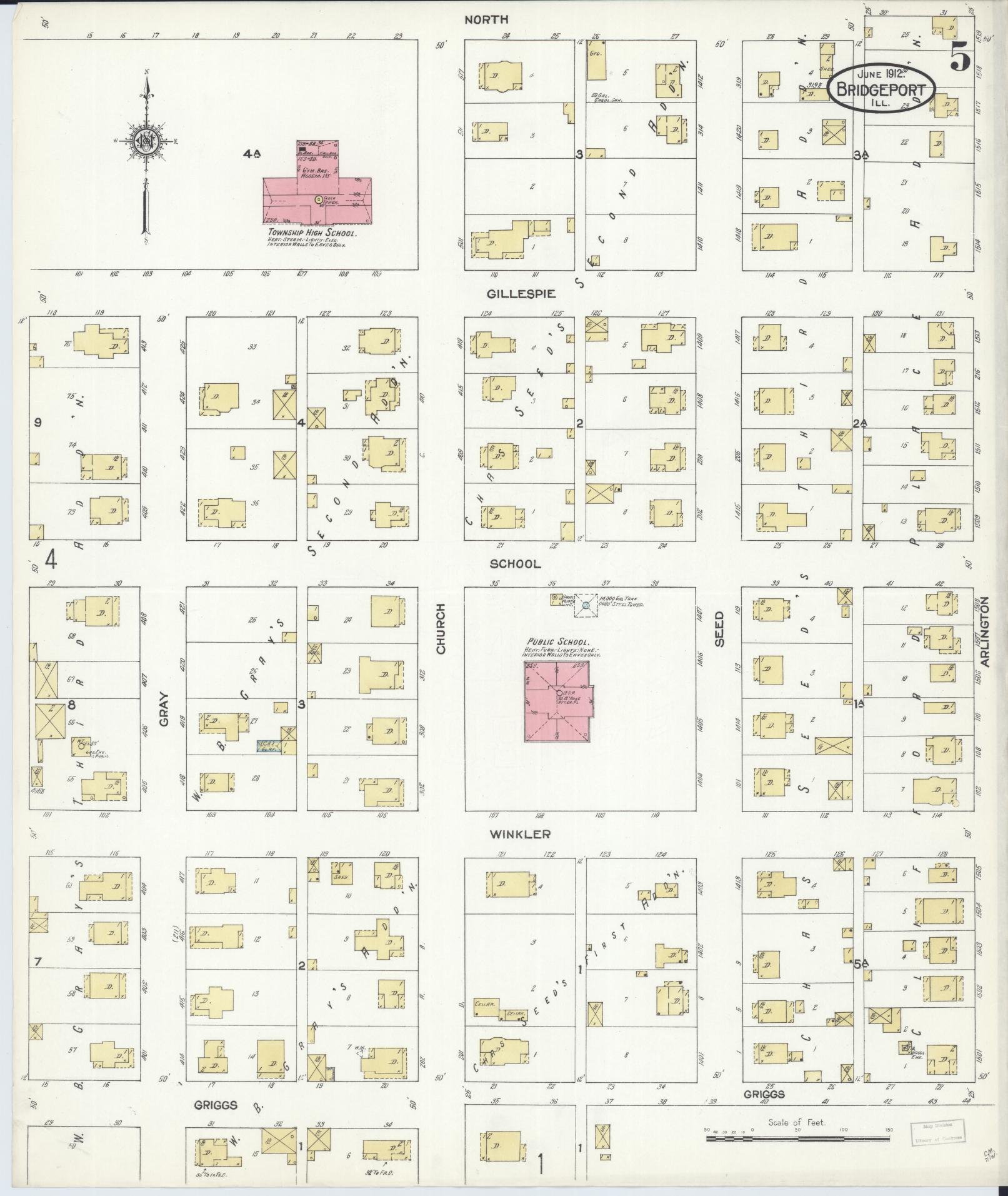Sanborn Fire Insurance Map from Bridgeport, Lawrence County, Illinois (1912), Sheet #0005 - Complete Map Set gallery image, historic Sanborn map, vintage wall art, Illinois Illinois