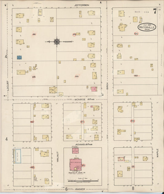 Sanborn Fire Insurance Map from Waterville, Douglas County, Washington (1942), Sheet #0007 - Historic Sanborn Fire Insurance Map Print, vintage old map wall art, antique decor, genealogy gift, Washington Washington map