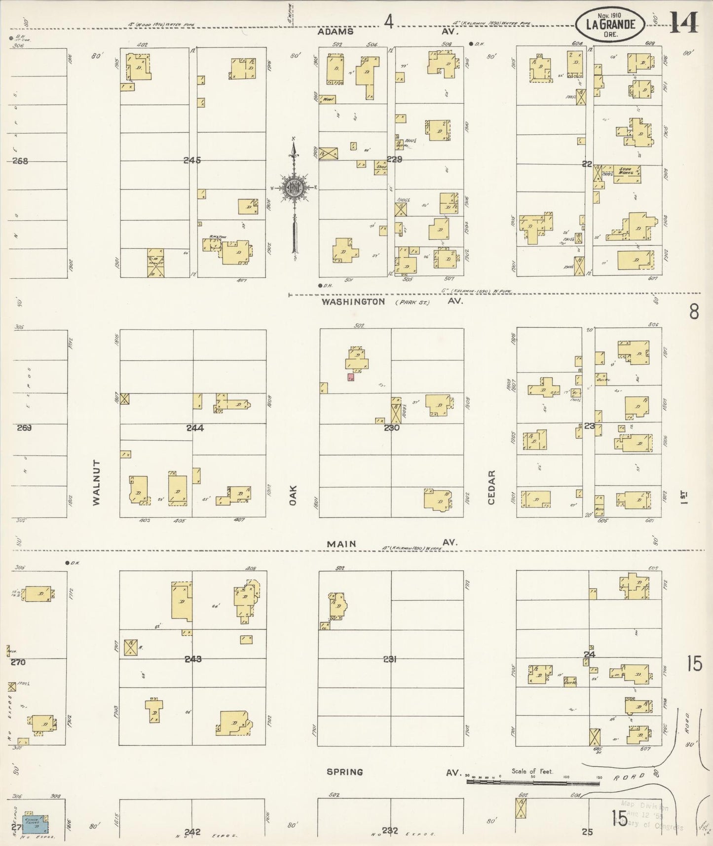 Sanborn Fire Insurance Map from La Grande, Union County, Oregon (1910), Sheet #0014 - Complete Map Set gallery image, historic Sanborn map, vintage wall art, Oregon Oregon