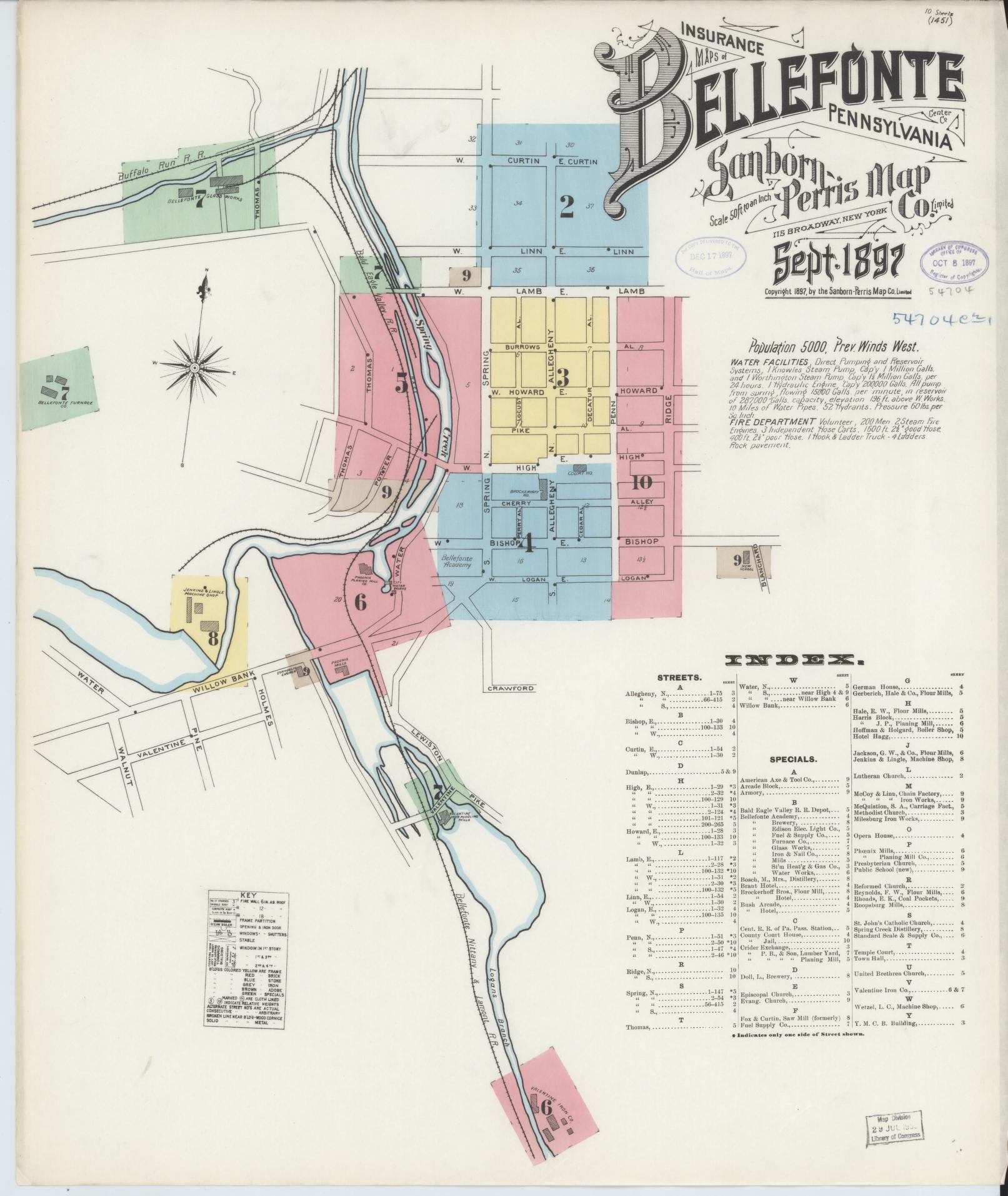 Sanborn Fire Insurance Map from Bellefonte, Centre County, Pennsylvania (1897), Sheet #0001 - Historic Sanborn Fire Insurance Map Print, vintage old map wall art, antique decor, genealogy gift, Pennsylvania Pennsylvania map