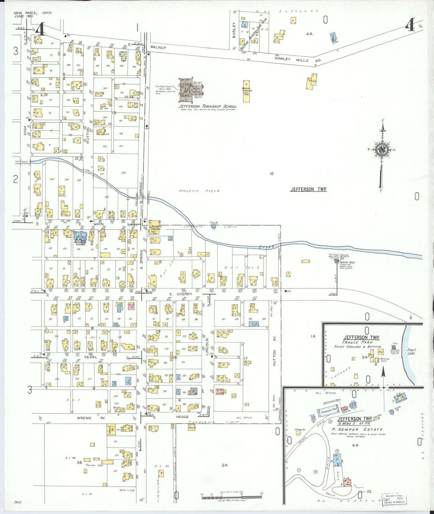 Sanborn Fire Insurance Map from New Paris, Preble County, Ohio (1951), Sheet #0004 - Historic Sanborn Fire Insurance Map Print, vintage old map wall art, antique decor, genealogy gift, Ohio Ohio map