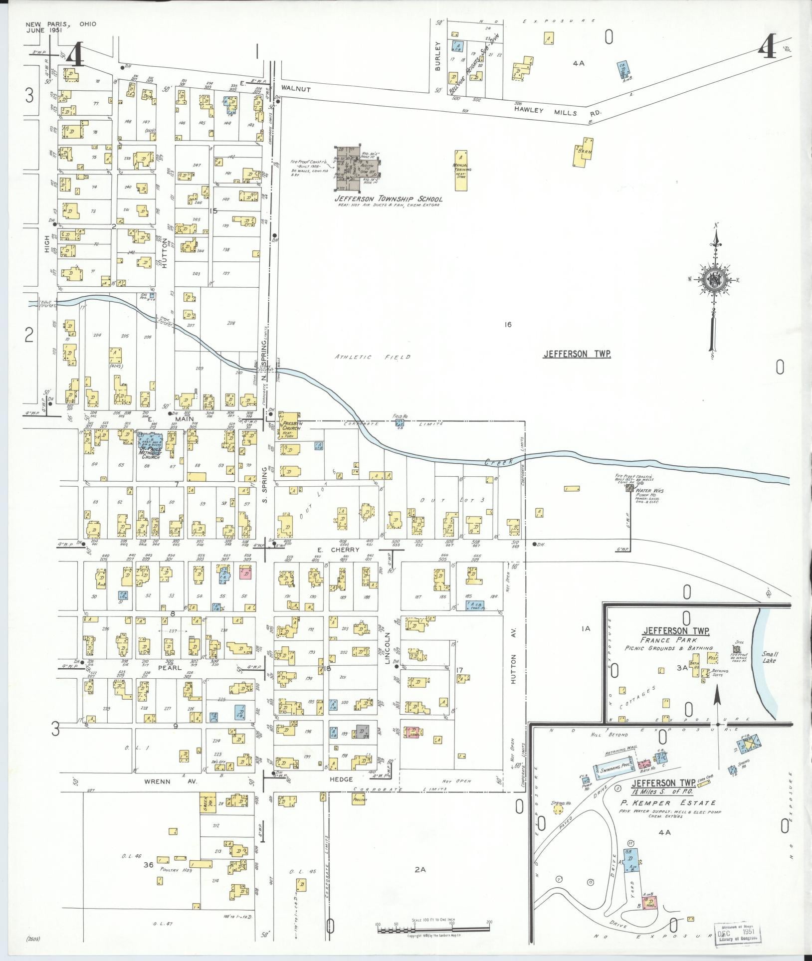 Sanborn Fire Insurance Map from New Paris, Preble County, Ohio (1951), Sheet #0004 - Historic Sanborn Fire Insurance Map Print, vintage old map wall art, antique decor, genealogy gift, Ohio Ohio map