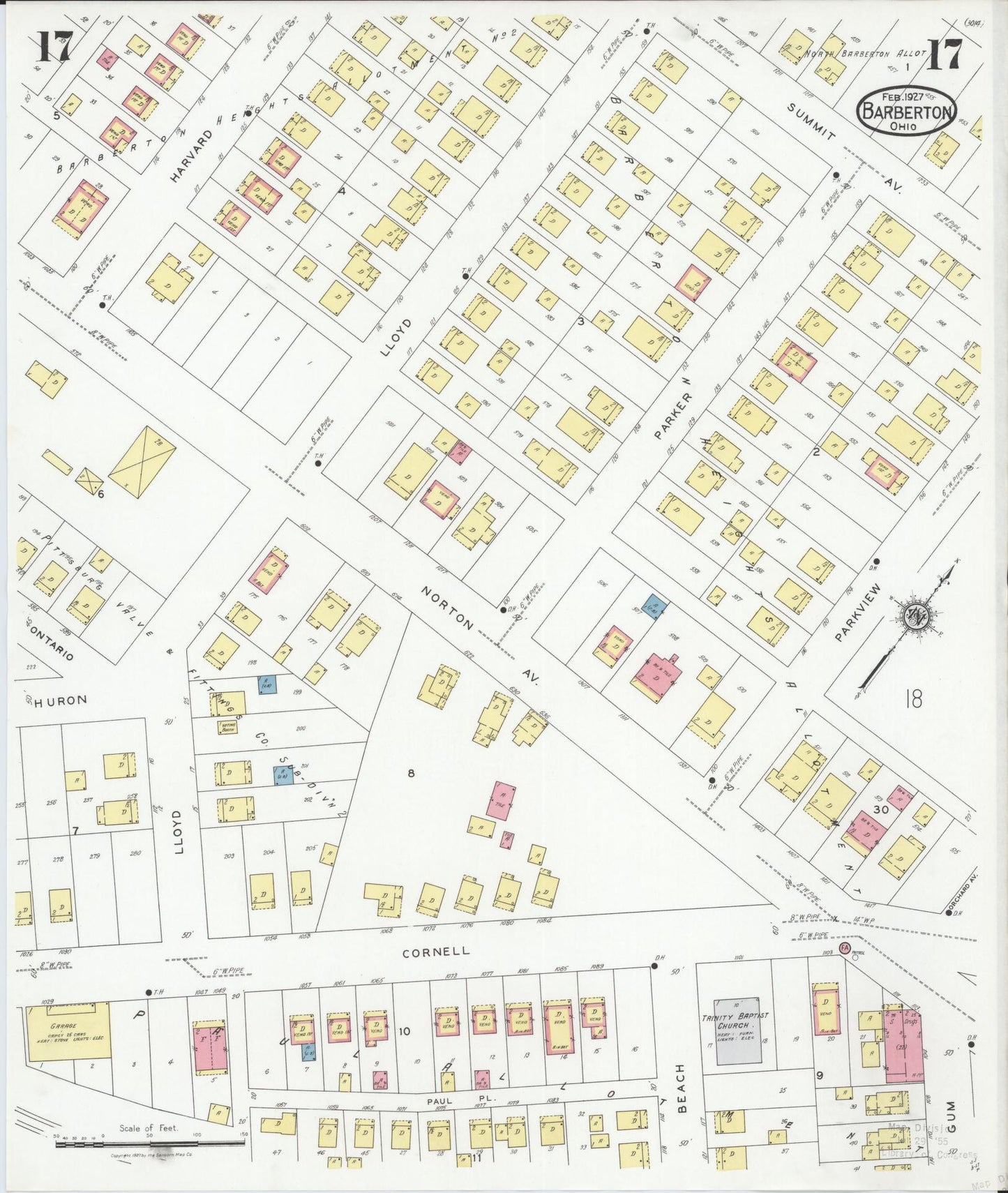 Sanborn Fire Insurance Map from Barberton, Summit County, Ohio (1927), Sheet #0017 - Historic Sanborn Fire Insurance Map Print, vintage old map wall art, antique decor, genealogy gift, Ohio Ohio map
