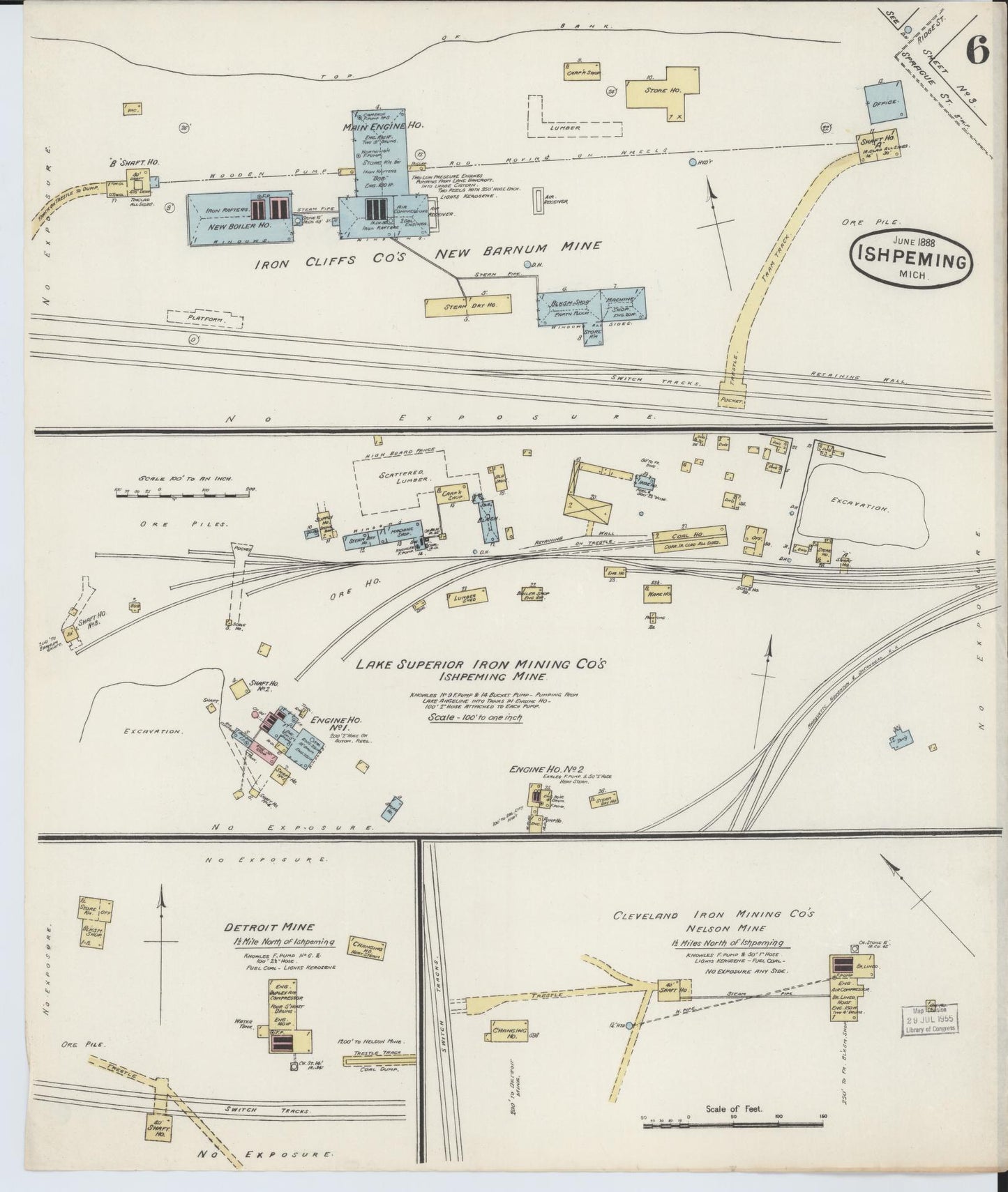 Sanborn Fire Insurance Map from Ishpeming, Marquette County, Michigan (1888), Sheet #0006 - Complete Map Set gallery image, historic Sanborn map, vintage wall art, Michigan Michigan