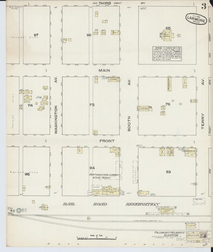 Sanborn Fire Insurance Map from Larimore, Grand Forks County, North Dakota (1884), Sheet #0003 - Complete Map Set gallery image, historic Sanborn map, vintage wall art, North Dakota North Dakota