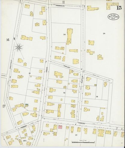 Sanborn Fire Insurance Map from Milford, Worcester County, Massachusetts (1903), Sheet #0015 - Historic Sanborn Fire Insurance Map Print, vintage old map wall art, antique decor, genealogy gift, Massachusetts Massachusetts map